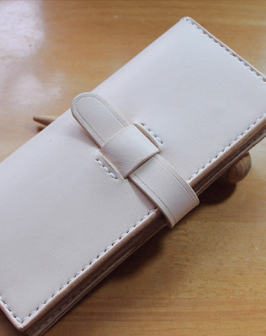 Handmade vintage purse leather wallet long phone wallet clutch wallet beige women - EverHandmade