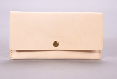 Handmade beige minimalist vintage leather phone clutch long wallet for women men - EverHandmade