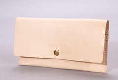 Handmade beige minimalist vintage leather phone clutch long wallet for women men - EverHandmade