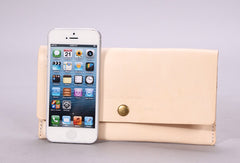 Handmade beige minimalist vintage leather phone clutch long wallet for women men - EverHandmade
