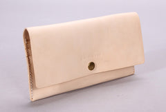 Handmade beige minimalist vintage leather phone clutch long wallet for women men - EverHandmade