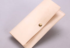 Handmade beige minimalist vintage leather phone clutch long wallet for women men - EverHandmade