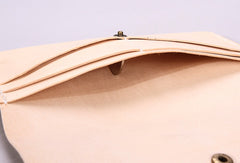 Handmade beige minimalist vintage leather phone clutch long wallet for women men - EverHandmade
