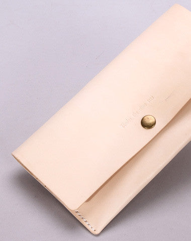 Handmade beige minimalist vintage leather phone clutch long wallet for women men - EverHandmade