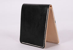 Handmade mens orange black minimalist slim leather billfold card wallet for men