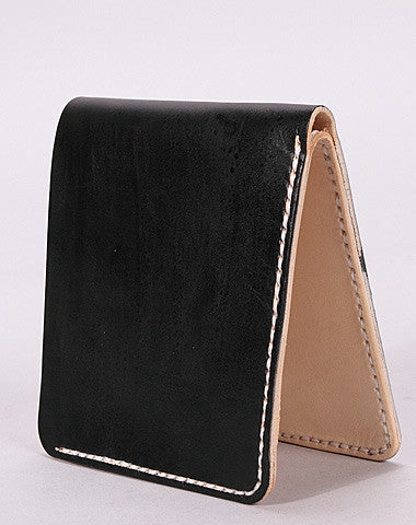 Handmade mens orange black minimalist slim leather billfold card wallet for men