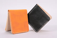 Handmade mens orange black minimalist slim leather billfold card wallet for men