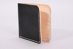 Handmade mens orange black minimalist slim leather billfold card wallet for men