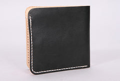 Handmade mens orange black minimalist slim leather billfold card wallet for men