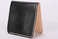 Handmade mens orange black minimalist slim leather billfold card wallet for men