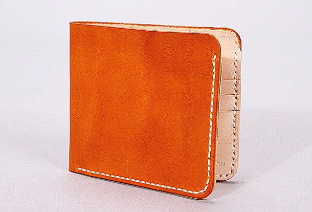 Handmade mens orange black minimalist slim leather billfold card wallet for men