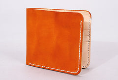 Handmade mens orange black minimalist slim leather billfold card wallet for men