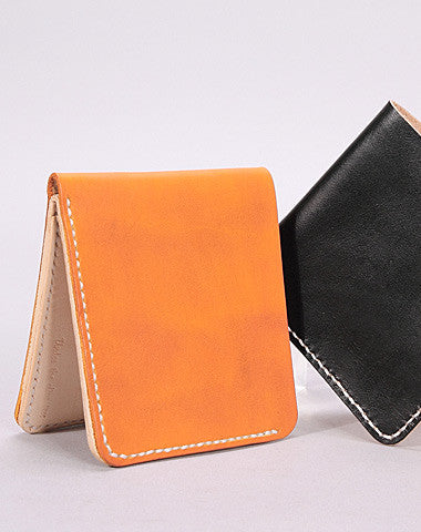 Handmade mens orange black minimalist slim leather billfold card wallet for men - EverHandmade