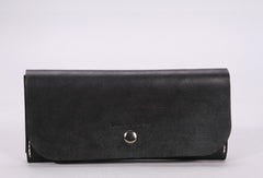 Handmade beige black minimalist leather phone clutch long wallet for women - EverHandmade