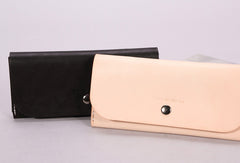 Handmade beige black minimalist leather phone clutch long wallet for women - EverHandmade