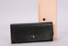 Handmade beige black minimalist leather phone clutch long wallet for women - EverHandmade