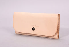 Handmade beige black minimalist leather phone clutch long wallet for women - EverHandmade