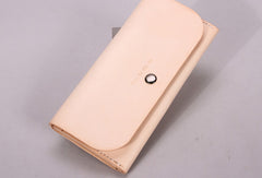 Handmade beige black minimalist leather phone clutch long wallet for women - EverHandmade