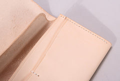 Handmade beige black minimalist leather phone clutch long wallet for women - EverHandmade