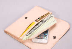 Handmade beige black minimalist leather phone clutch long wallet for women - EverHandmade