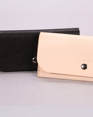 Handmade beige black minimalist leather phone clutch long wallet for women - EverHandmade