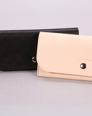 Handmade beige black minimalist leather phone clutch long wallet for women