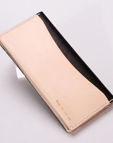 Handmade vintage beige minimalist leather phone clutch long wallet for women