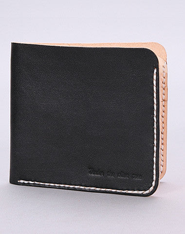 Handmade mens beige black minimalist slim leather billfold card wallet for men