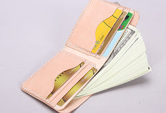 Handmade mens beige black minimalist slim leather billfold card wallet for men - EverHandmade