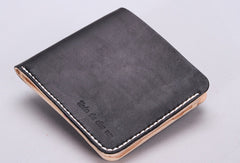 Handmade mens beige black minimalist slim leather billfold card wallet for men