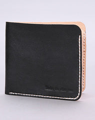 Handmade mens beige black minimalist slim leather billfold card wallet for men