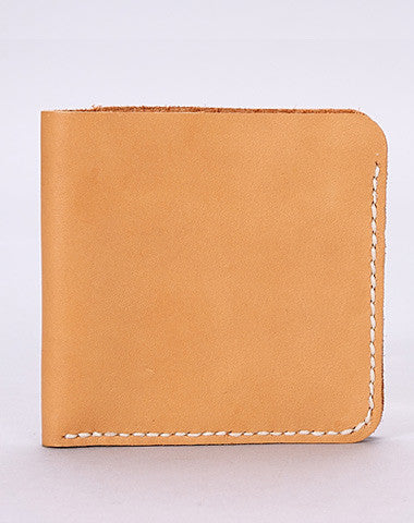 Handmade leather wallet yellow minimalist slim leather billfold card wallet for men