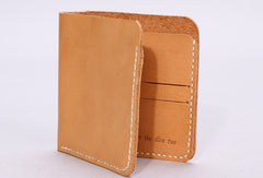 Handmade leather wallet yellow minimalist slim leather billfold card wallet for men