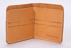 Handmade leather wallet yellow minimalist slim leather billfold card wallet for men - EverHandmade