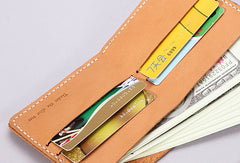 Handmade leather wallet yellow minimalist slim leather billfold card wallet for men - EverHandmade