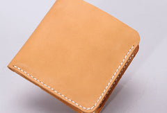 Handmade leather wallet yellow minimalist slim leather billfold card wallet for men