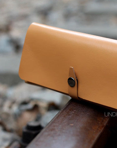 Handmade yellow modern minimalist leather phone clutch long wallet for women - EverHandmade