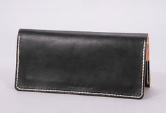 Handmade vintage black minimalist leather phone clutch long wallet for women men - EverHandmade