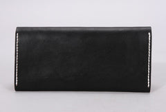 Handmade vintage black minimalist leather phone clutch long wallet for women men - EverHandmade