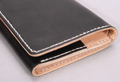 Handmade vintage black minimalist leather phone clutch long wallet for women men - EverHandmade