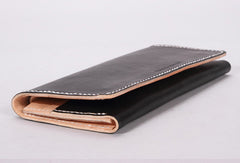 Handmade vintage black minimalist leather phone clutch long wallet for women men - EverHandmade