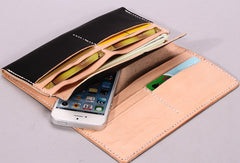 Handmade vintage black minimalist leather phone clutch long wallet for women men - EverHandmade