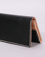 Handmade vintage black minimalist leather phone clutch long wallet for women men - EverHandmade