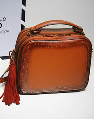 Genuine Leather handbag rivet bag tassels shoulder bag for women leather bag - EverHandmade