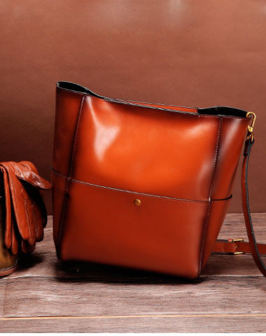 Genuine Leather tote shopper bucket bag shoulder bag for women - EverHandmade