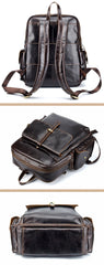 Oil Waxed Leather Mens 13inch Laptop Backpack School Backpack Travel Backpack for Men