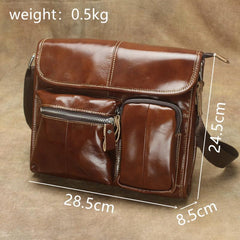 Oil Waxed Brown Leather Men's Small Messenger Bag Coffee Small Side Bag For Men