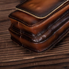 Oiled Brown Leather Cell Phone Retro Belt Pouch for Men Waist Bags BELT BAG For Men