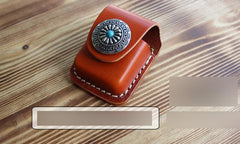 Handmade Mens Brown Leather Classic Zippo Lighter Cases Belt Zippo Lighter Holder with Belt Clip