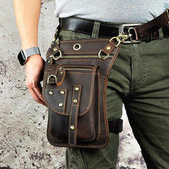 Cool Leather Brown Men's Biker Drop Leg Bag Belt Pouch Black Waist Bag Side Bag For Men